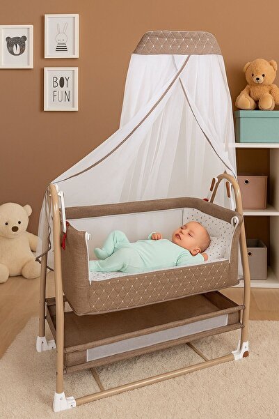 Tommybaby Royal Anne Yanı Beşik Tüllü Sepet Beşik Sallanabilir Bebek Beşiği Anne Yanı Beşik