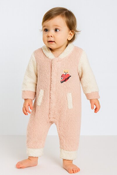 Chicsy Baby Kışlık Tatlı Welsoft Kalpli Nakışlı Kolay Giyimli Kapüşonsuz Bebe...