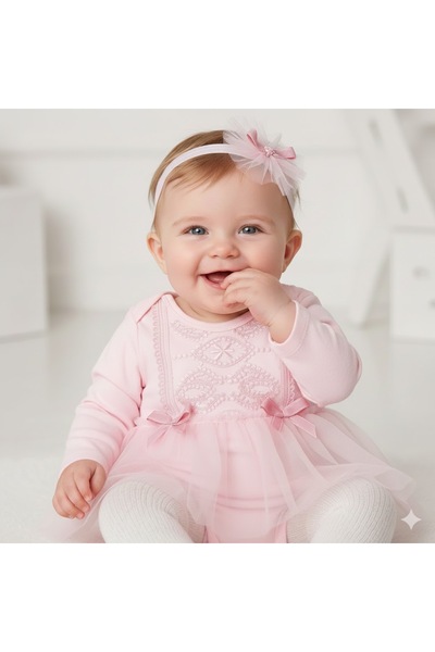 MİNİBORN Tulle Embroidered Cotton Baby Girl Dress