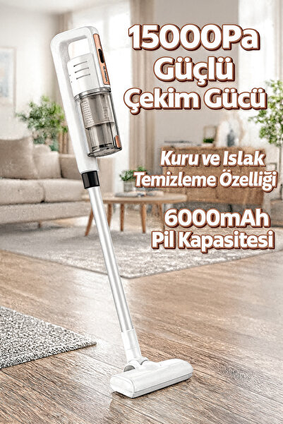 EZERE Areks Kuru-Islak Kablosuz Dikey 6000mAh 15000PA Güçlü Çekim Şarjlı Ev A...