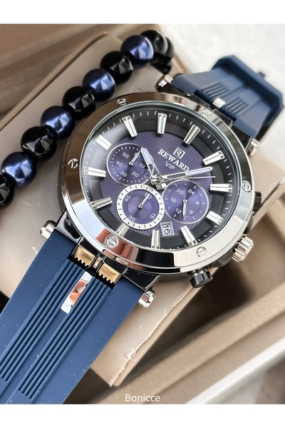 Reward Brand Navy Blue Silicone Band Analog/digital Men's Sports Wristwatch+w...