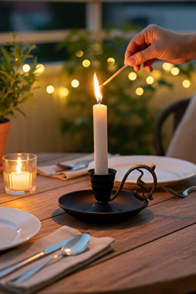 TURNA BAKIR Metal Nostalji Mumluk & El Şamdanı Kendinden Iğneli Mat Siyah Antik Kulp Turna2623-4