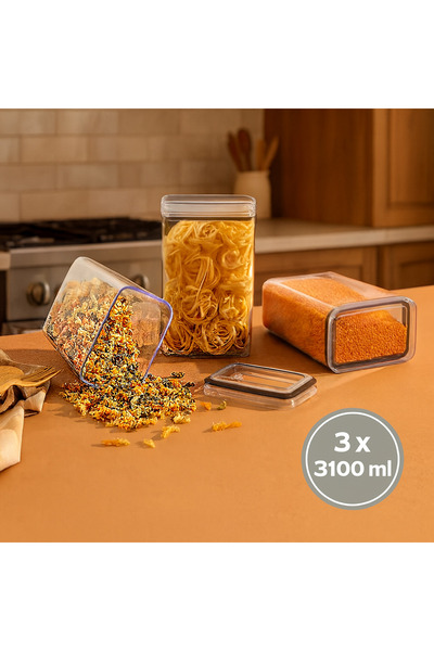 Nesto Home مجموعة من 3 حاويات تخزين مستطيلة سعة 3100 مل مع حشية سيليكون