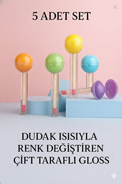 Kozmetik 5'li SET - Dudak Isısıyla Renk Değiştiren Çift Taraflı Lollipop Lip ...
