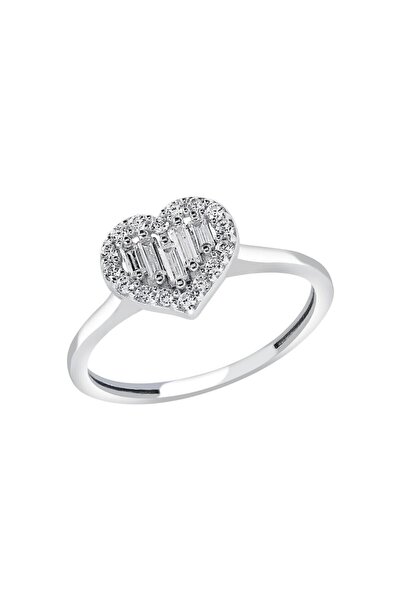 Diamond Line-Gülaylar 8 Ayar Beyaz Altın Baget Yüzük