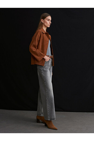 Dilvin 60777 Pocketed Suede Jacket-Camel