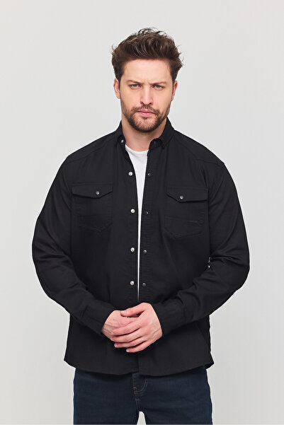 YXC Čierna Slim Fit pánska džínsová košeľa