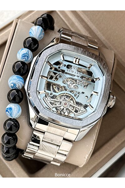 Reward Automatic Men's Special Steel Band Silver Color, Blue Dial Wristwatch ...