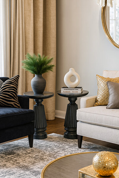 Simillo Home&Living Wood Wooden Ahşap 2'li Antrasit Set Fitilli Mantar Yan Se...