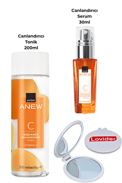 AVON Anew Vitamin C Parlak Görünüm Veren Tonik 200 Ml + C Vitaminli Serum + Lovider Cep Ayna