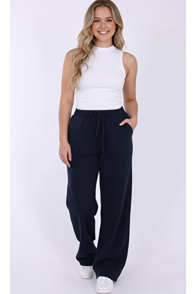 MYRAB DENİM Pantaloni largi de damă din in bleumarin
