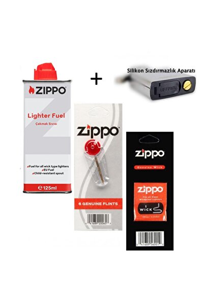 Zippo Çakmak Benzin + Taş + Fitil + Silikon Sızdırmazlık Aparatı