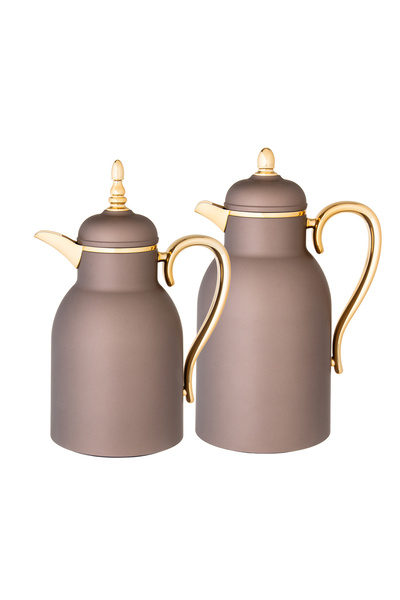 HIC طقم ترمس قطعتين للشاي والقهوة موكا/ذهبي 1.0/0.75 لتر