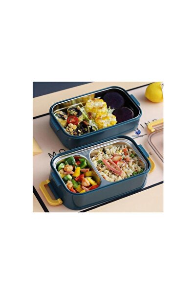 smart & stylısh وعاء طعام محمول من الفولاذ المقاوم للصدأ بثلاثة أقسام من Vagonlife للطلاب والمكاتب باللون الأزرق الداكن