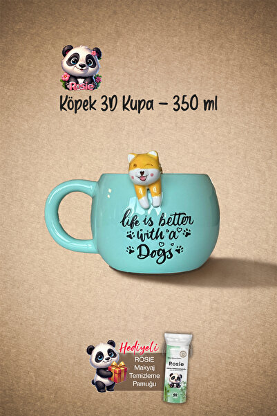 ROSIE Köpek Figürlü Seramik Kupa 350 ml ve Pamuk