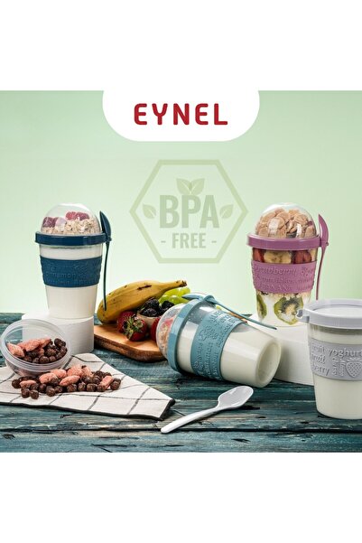 Eynel 2 Adet Take N Go Kaşıklı Hazneli Meyveli Yoğurt Kabı Piknik Iş Atıştırm...