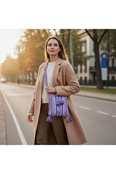 ilisio Geantă etnică cu ciucuri Flor de Cielo