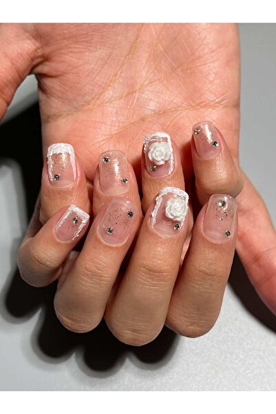 wow kutu 130198 M Beden Şeffaf Simli Ombre Gül Protez Jel Takma Tırnak Ve Aks...