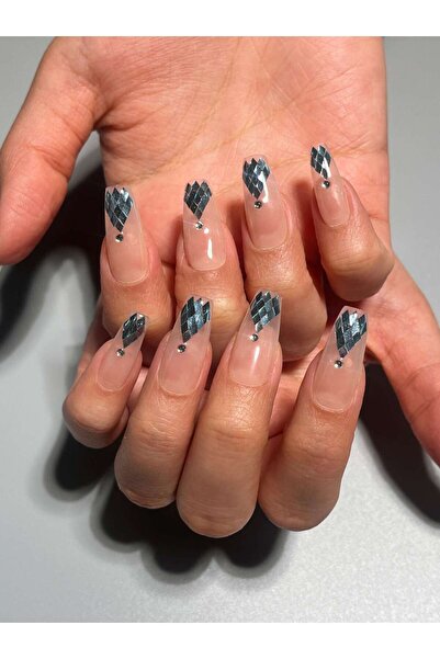 wow kutu 048 M Beden Nude Mavi Simli Protez Jel Takma Tırnak Ve Aksesuarlar