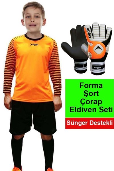 Liggo مجموعة جوارب قصيرة من الجيرسيه وقفازات حارس المرمى للأطفال مدعومة بالإسفنج