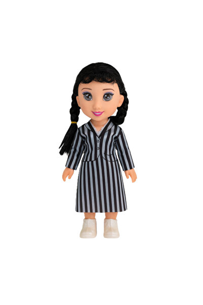 OEM Wednesday-inspired articulated doll, 28 cm, braided hair and gray striped dress