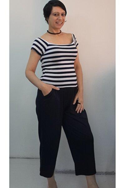 Mertcan Butik Πιτζάμες Navy Blue με ελαστική μέση καθημερινή χτενισμένη βισκό...