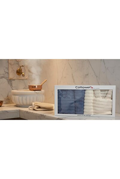 COTTOWEL'S طقم روب حمام عائلي من القطن الدقيق مكون من 6 قطع / كريمي نيلي / رو...