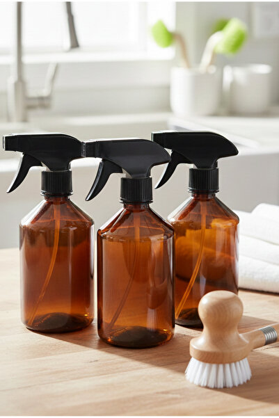 Juniberry 3 Adet Amber Kahverengi Çok Amaçlı Boş Plastik Sprey Şişe 3x500ml
