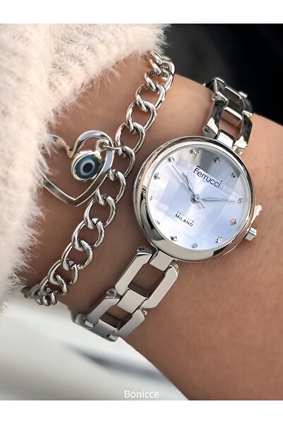 Ferrucci Marka Gümüş Rose Renk Çelik Kordon, Sevgili Çift Kol Saatleri + Tesbih Bileklik