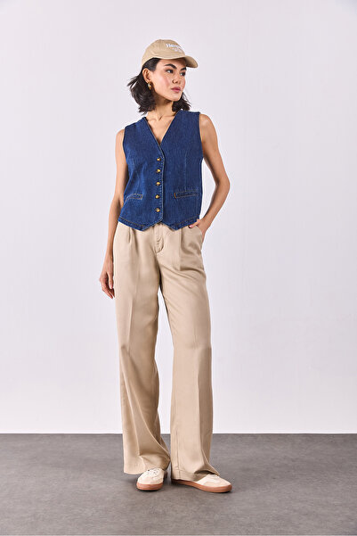 VENA Women's Dark Blue Jean Vest 100% Cotton - Dark Blue