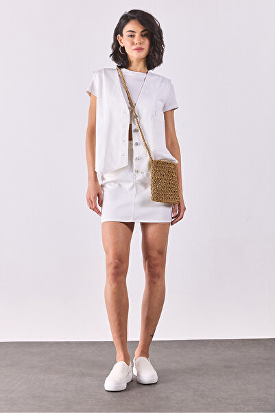 VENA Women's Oversized Color Jean Vest - White