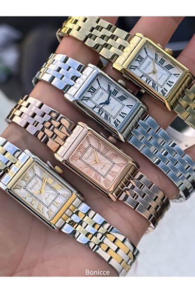 Ferrucci أرقام رومانية، سوار فولاذي فضي ذهبي اللون، ساعة يد نسائية مع سوار هدية