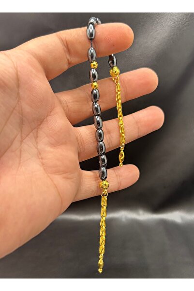 Genel Markalar Altın ve doğal taş detaylı arpa hematit Zaza tesbih, şık ve öz...