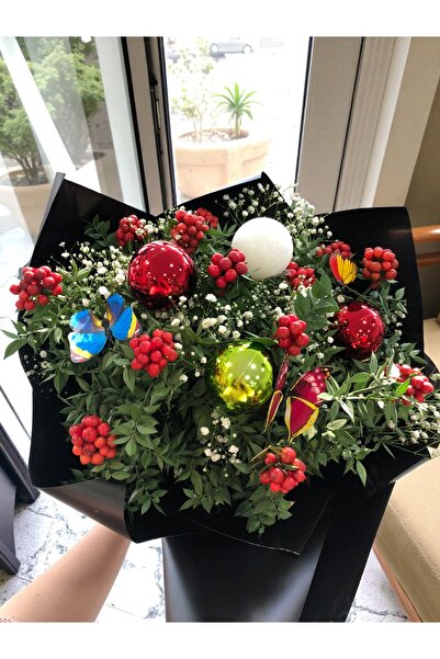 Home 12 Dallı Siyah Sarmallı Canlı Kokina Çiçeği Buketi - Not yazılabilir GOLDEN CANDLE HOUSE