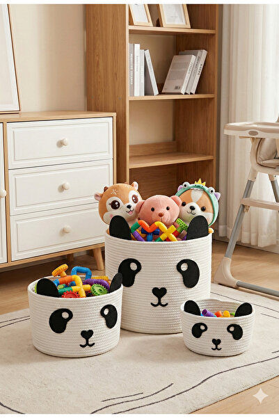 Liya Bella مجموعة سلة باندا مكونة من 3 قطع - سلة ألعاب وتنظيم - منظم - هدية ل...