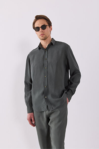 VENA Чоловіча сорочка Nicolas з м'якою фактурою та прямим кроєм (CUPRO) - хакі