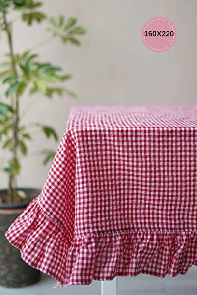 KaiHome Органічна червона картата скатертина з рюшами / Скатертина для пікнік...