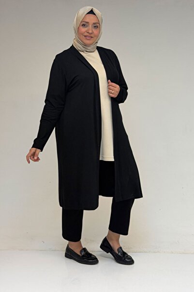 eslamood 43008 Büyük Beden Penye Ceket-Siyah