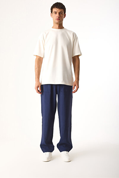 VENA Men's Steve Baggy Fit Elastic Waist Trousers (Cupro) - Navy Blue