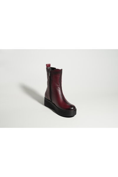 Stepka Shoes Zenya Hakiki Deri Dolgu Topuklu Fermuarlı Yarım Bot