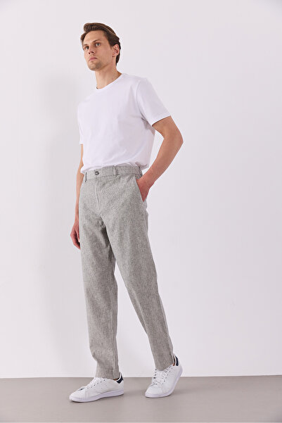 VENA Erkek Ken Beli Lastikli Lycra Keten Chino Pantolon - Lacivert Çizgili