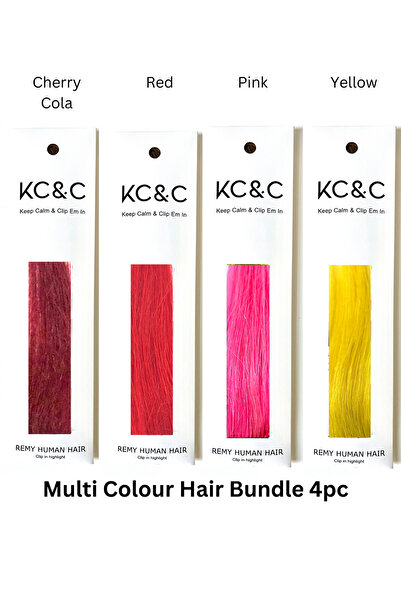 keep calm وصلات شعر بمشابك - وردي، أحمر، أصفر، كرز كولا، خصلات شعر مميزة - مج...