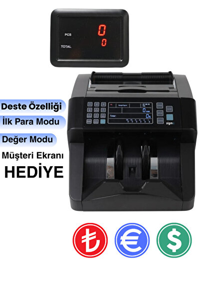 AlGeliyo Para Sayma Makinesi TL Karışık Dolar & Euro Adet Sayımı Müşteri Ekra...