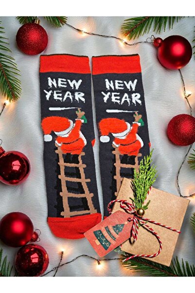DivaViva Yılbaşı Temalı Unisex Çorap – Desenli Özel Tasarım (Hediye Paketli)