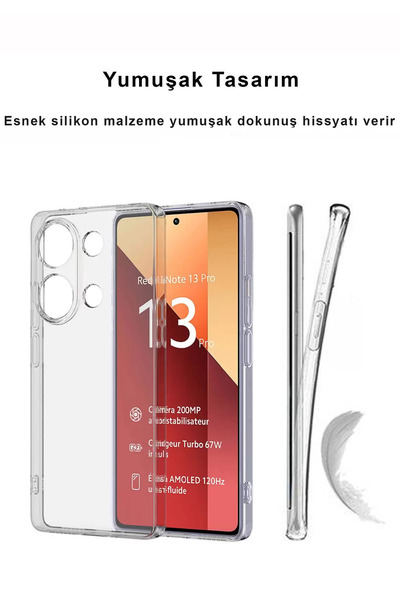 CEPSTOK Xaiomi Redmi Note 13 Pro 4G Kılıf Şeffaf Kamera Korumalı Yumuşak Silikon