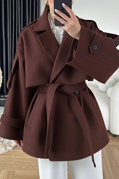 Suziş KAHVERENGİ ARA BOY APOLETLİ STANDART BEDEN KAŞE KABAN 9669