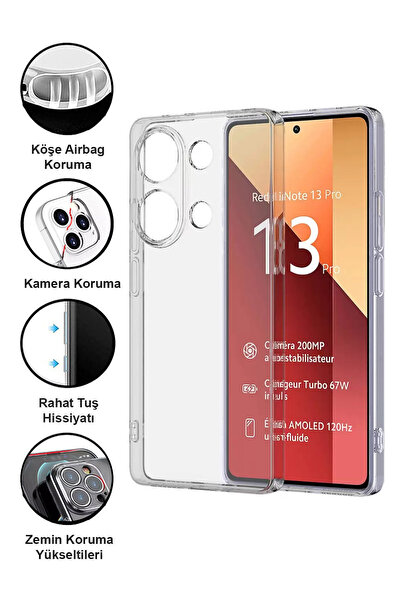 CEPSTOK Xaiomi Redmi Note 13 Pro 4G Kılıf Şeffaf Kamera Korumalı Yumuşak Silikon