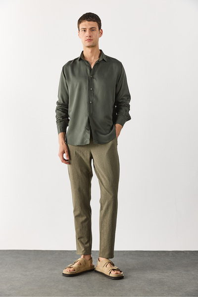 VENA Erkek Regular Fit Lyocell Gömlek %100 Lyocell - Haki