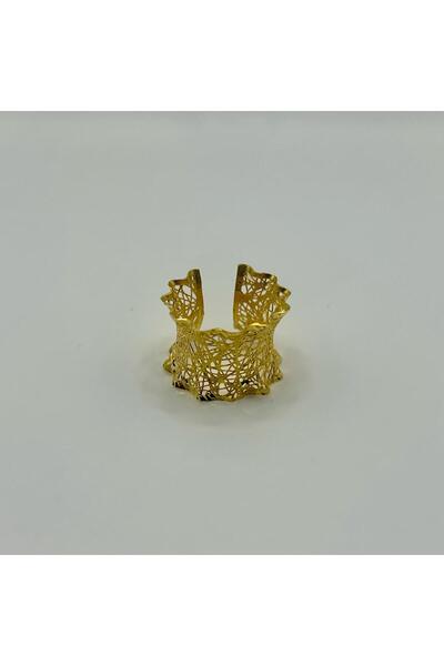 NYR Gold Silver Tül Yüzük | 925 Ayar Gümüş | 22 Ayar Altın Kaplama Şık Tasarım