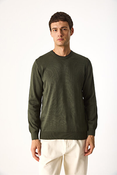VENA Tricotaj pentru bărbați guler rotund Regular Fit basic - kaki
